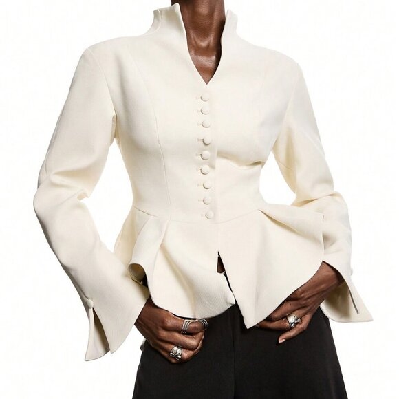 MODA ME COUTURE Jackets & Blazers - Apricot Elegant Women's Minimalist Fitted peplum blazer top